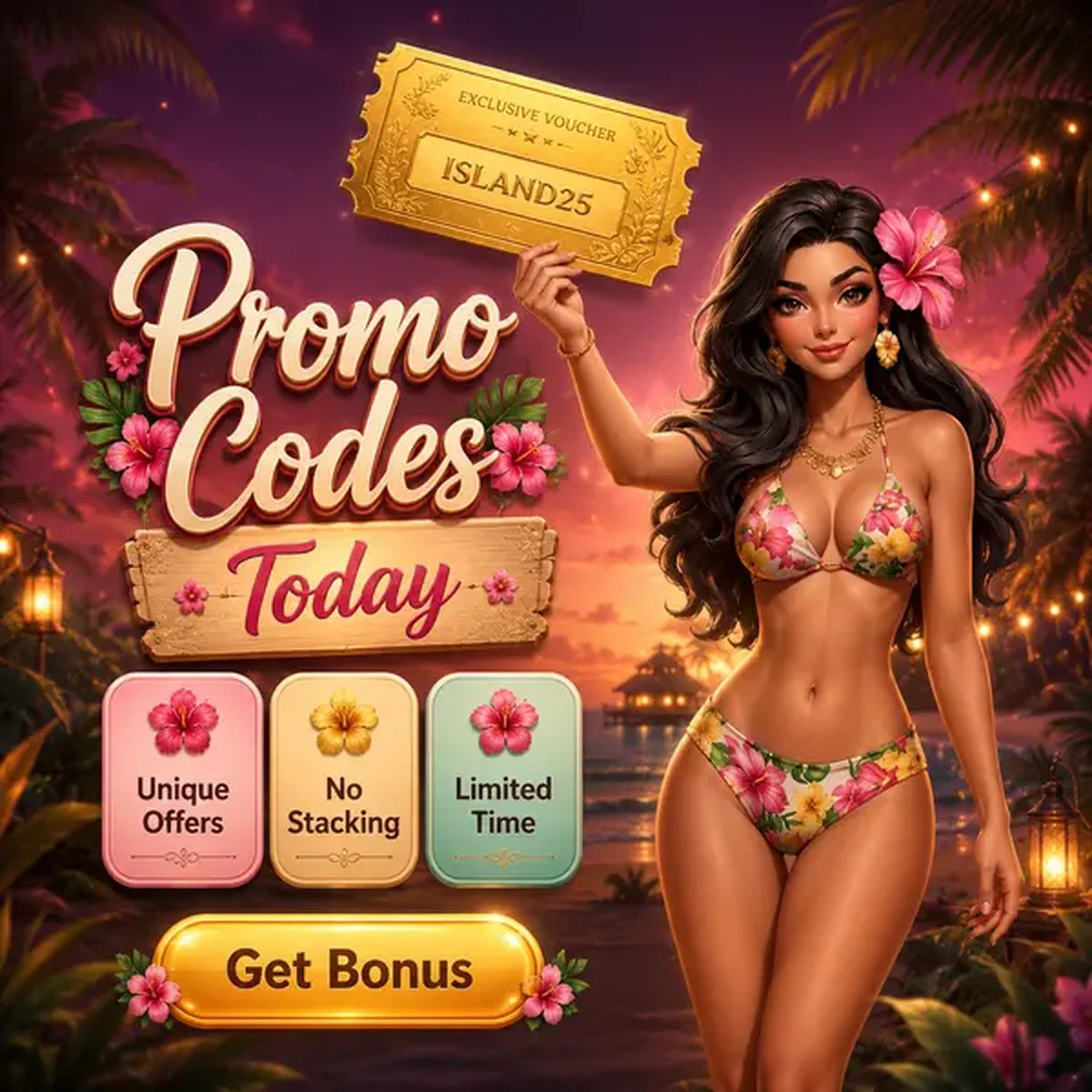 Ragazza dell'isola tiene voucher codice promo dorato al banco accoglienza Gambloria